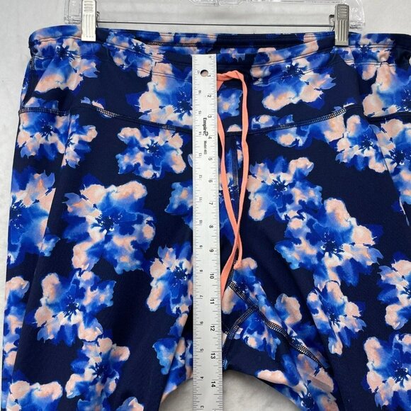 Old Navy Active Leggings Women Sz XXL Blue Pink Floral Pull On Go Dry Drawstring - Picture 5 of 11